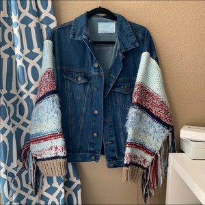 Zara knit arm jean fringe jacket small